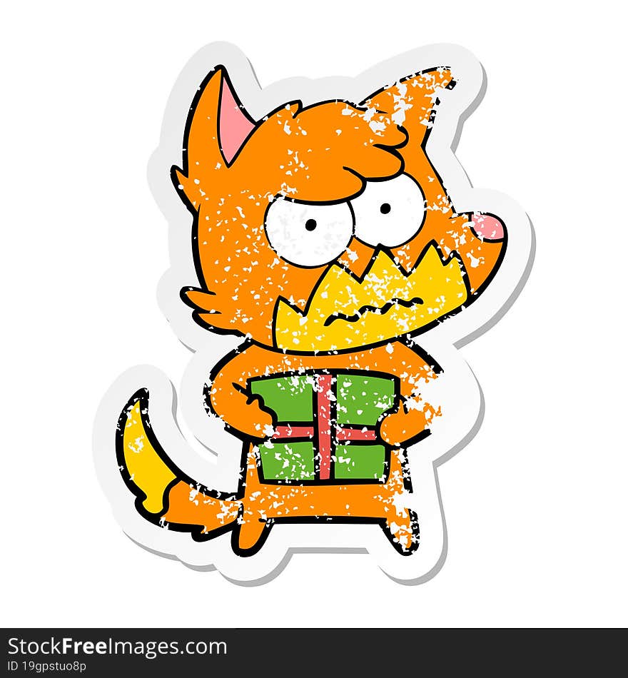 distressed sticker of a cartoon annoyed fox