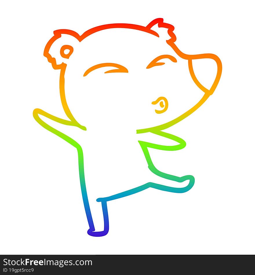 Rainbow Gradient Line Drawing Cartoon Whistling Bear