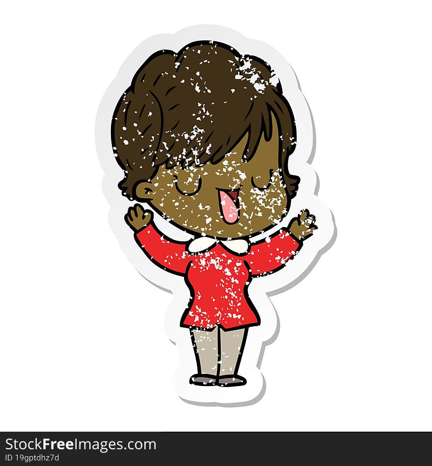 distressed sticker of a cartoon woman talking