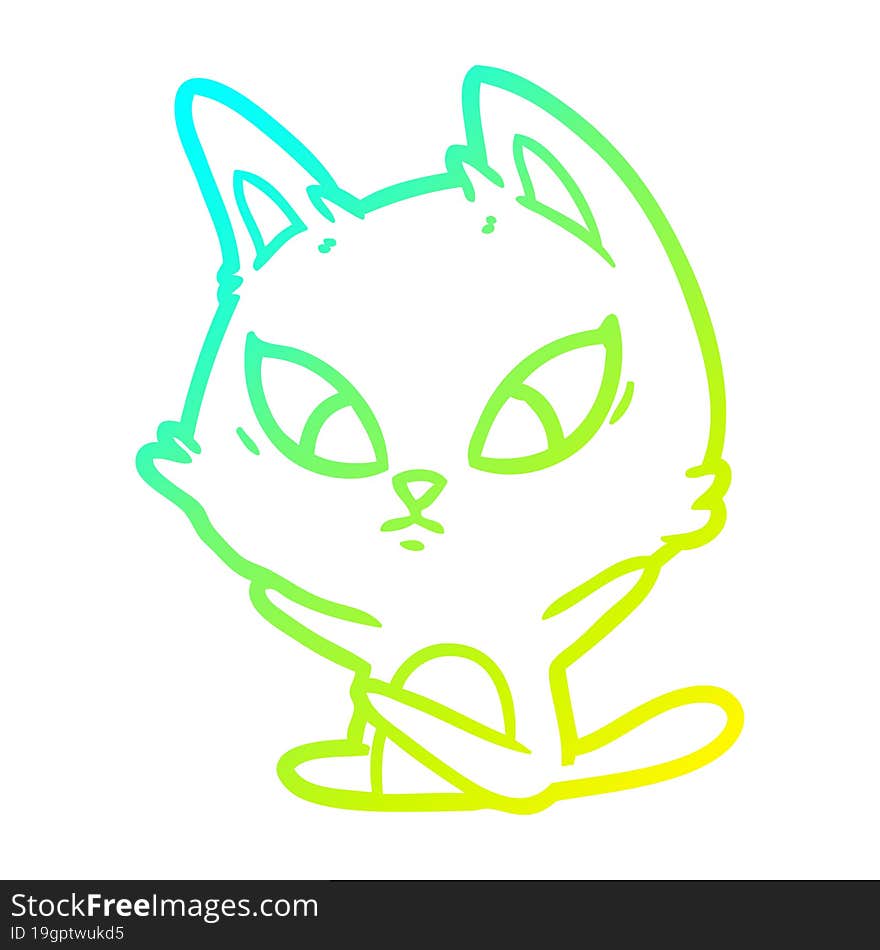 cold gradient line drawing confused cartoon cat sitting