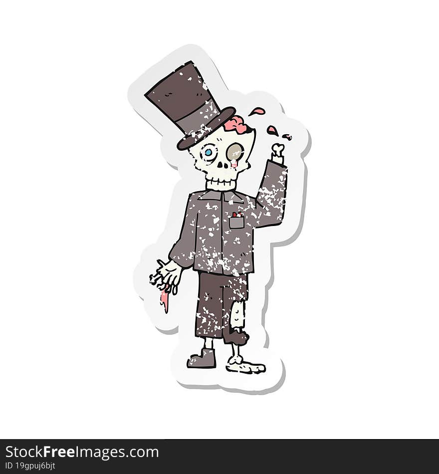 retro distressed sticker of a cartoon posh zombie