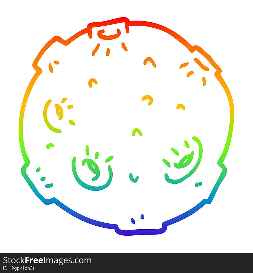 rainbow gradient line drawing cartoon moon with craters