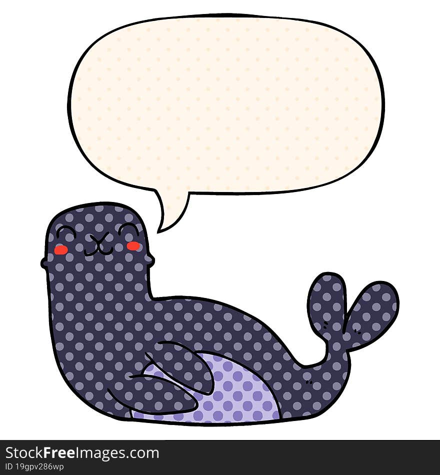 cartoon seal and speech bubble in comic book style