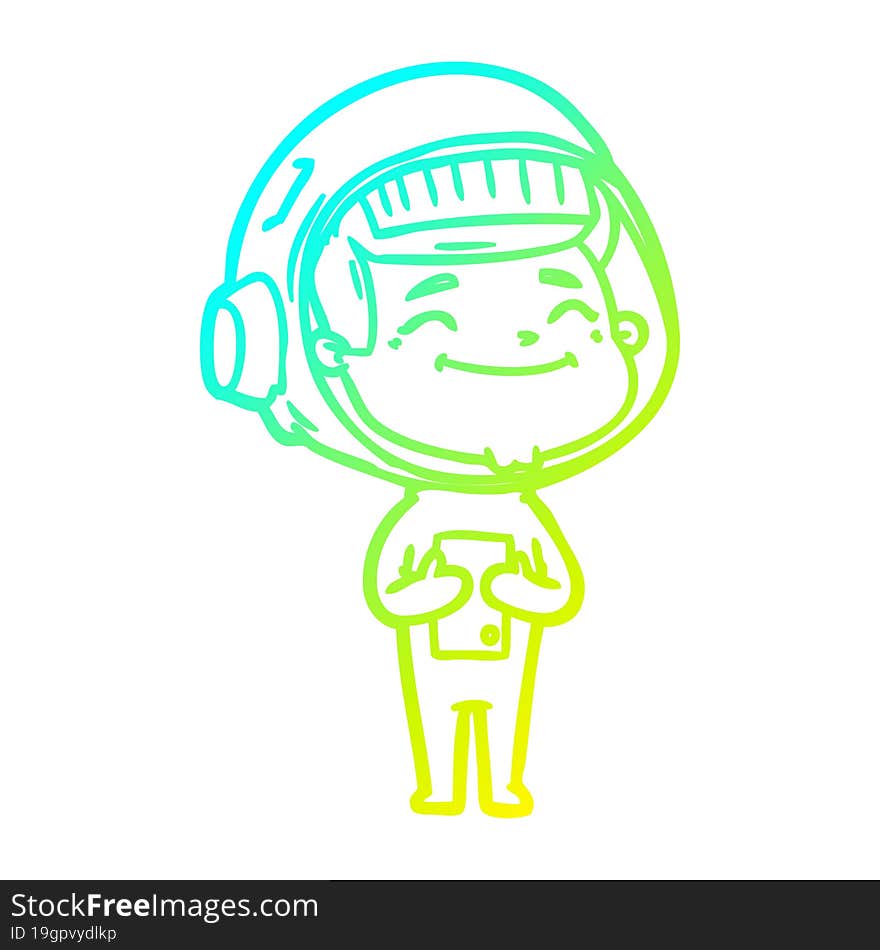 cold gradient line drawing of a happy cartoon astronaut