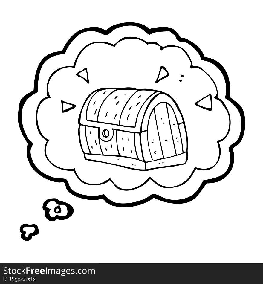 freehand drawn thought bubble cartoon treasure chest