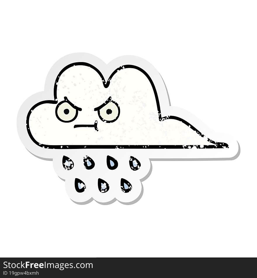 distressed sticker of a cute cartoon rain cloud