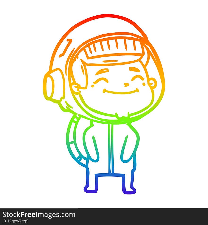 rainbow gradient line drawing of a happy cartoon astronaut