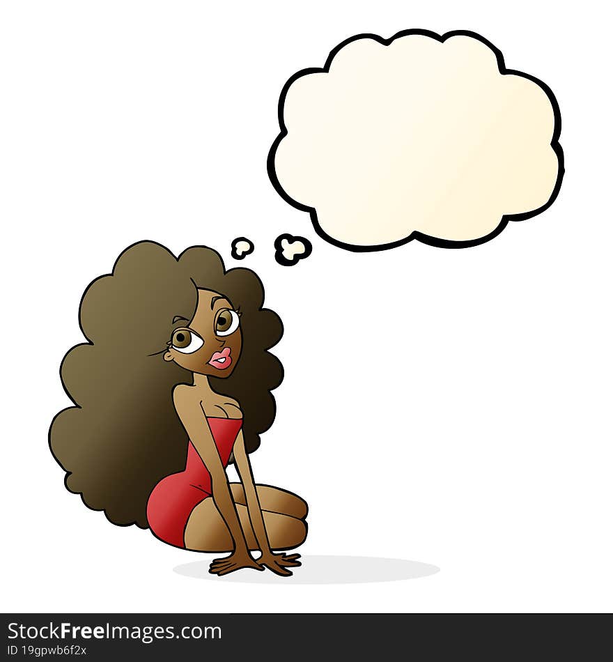 cartoon pretty woman with thought bubble