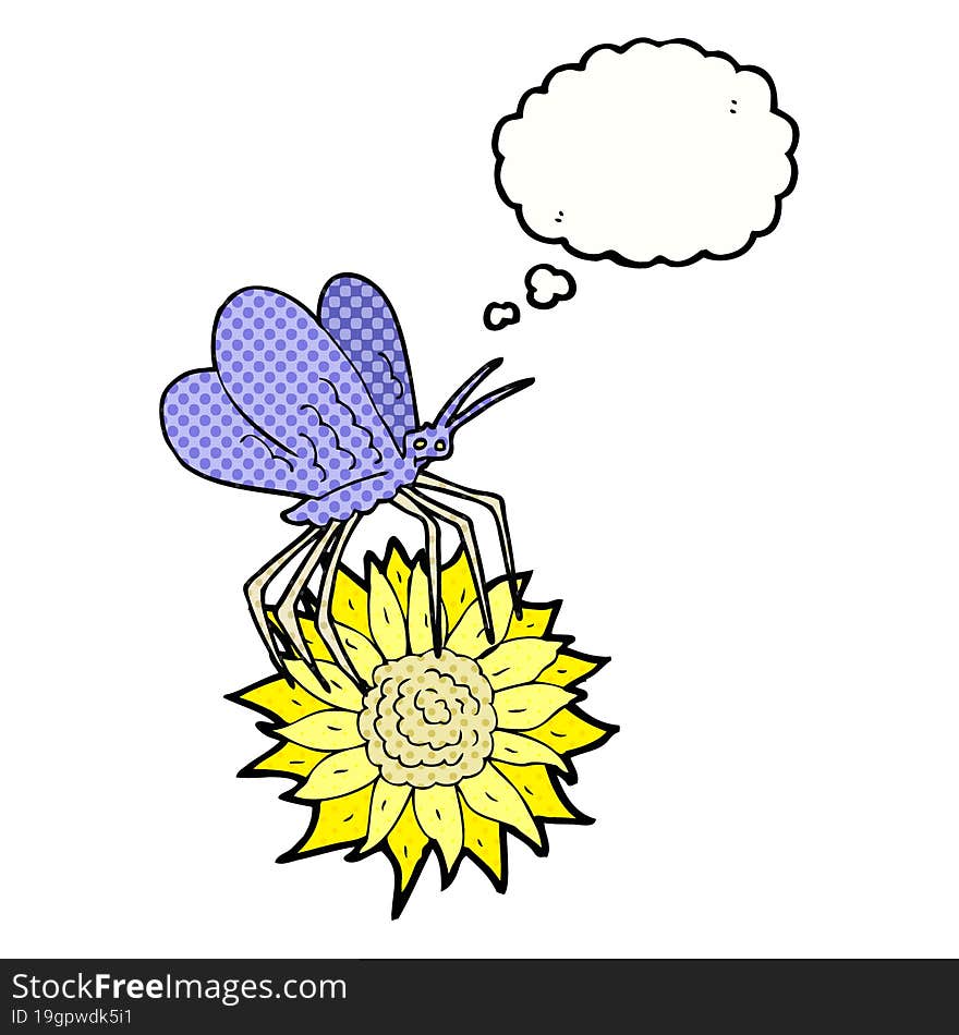 thought bubble cartoon butterfly on flower