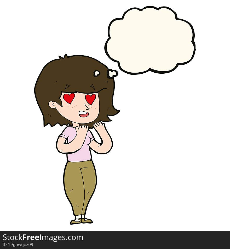 cartoon woman in love with thought bubble