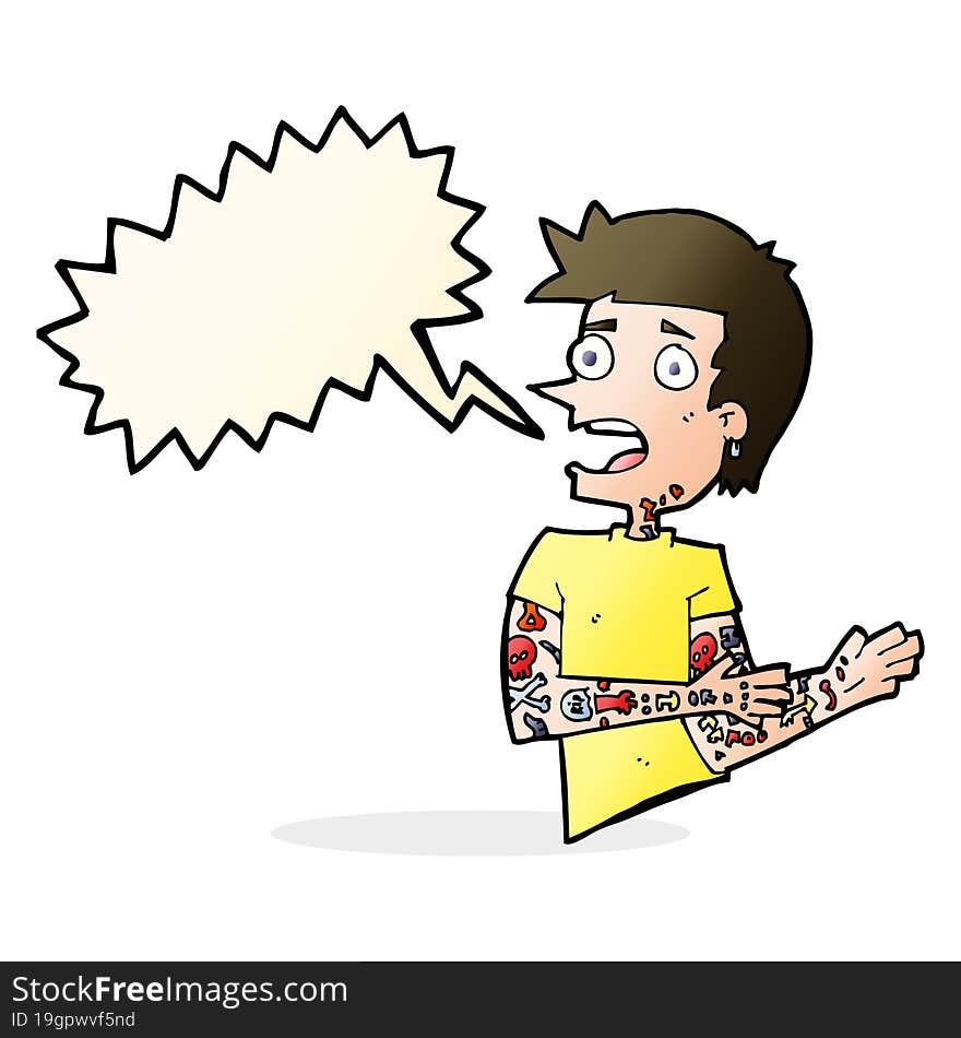 Cartoon Man With Tattoos With Speech Bubble