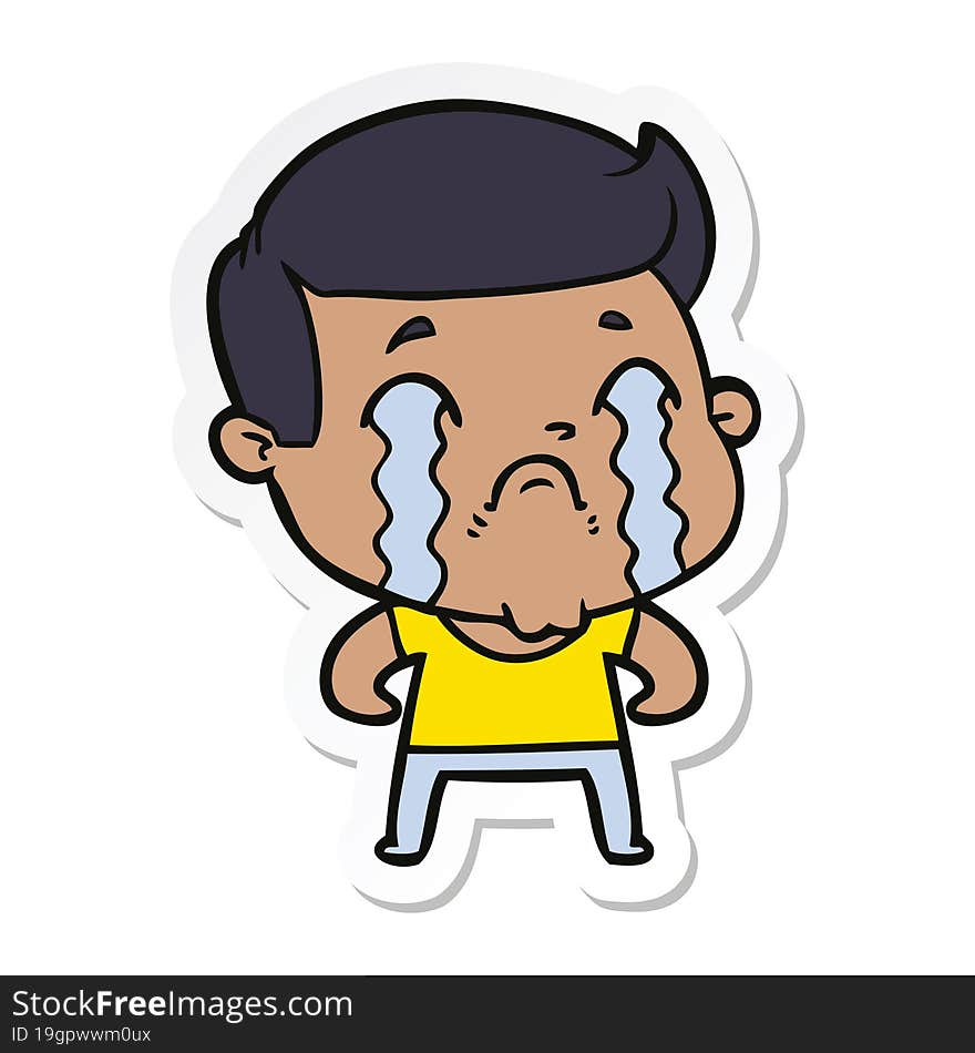 sticker of a cartoon man crying