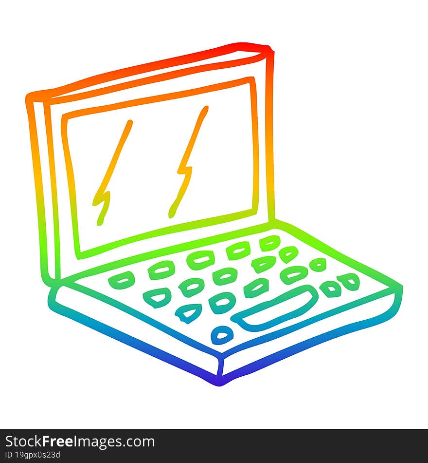 rainbow gradient line drawing of a cartoon laptop computer