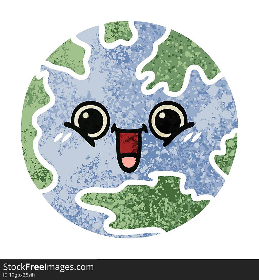 retro illustration style cartoon planet earth