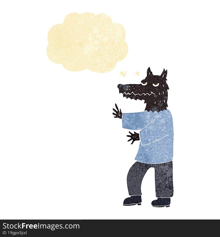 cartoon werewolf with thought bubble