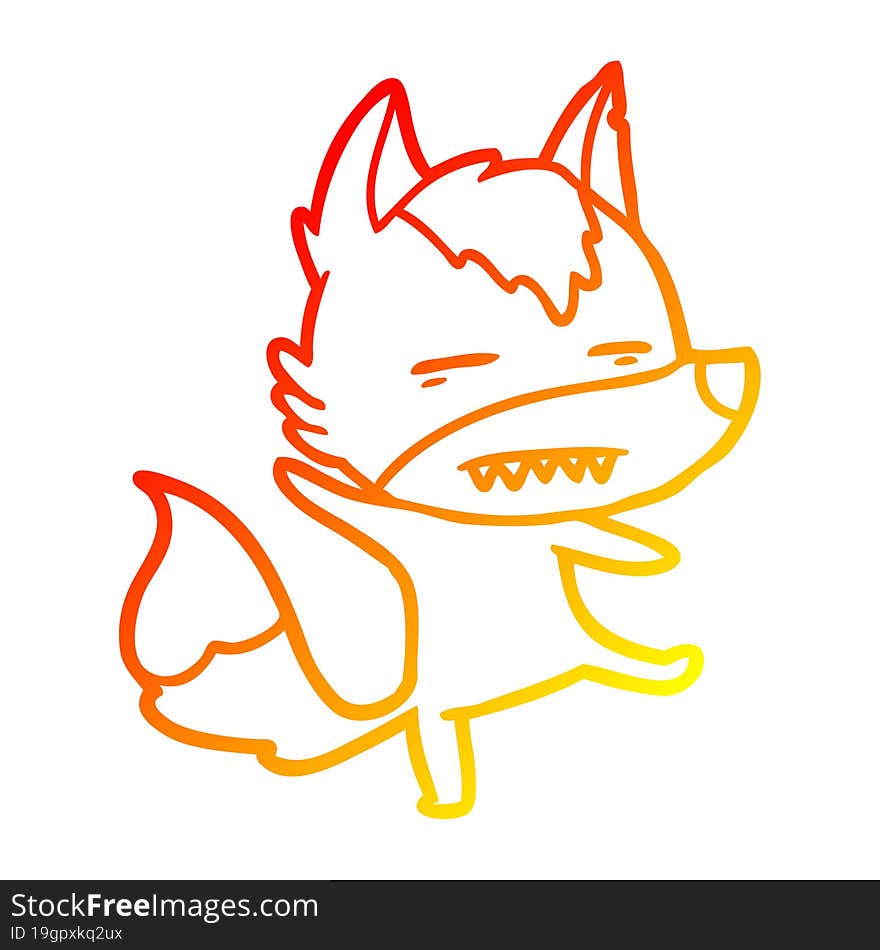 warm gradient line drawing cartoon wolf showing teeth