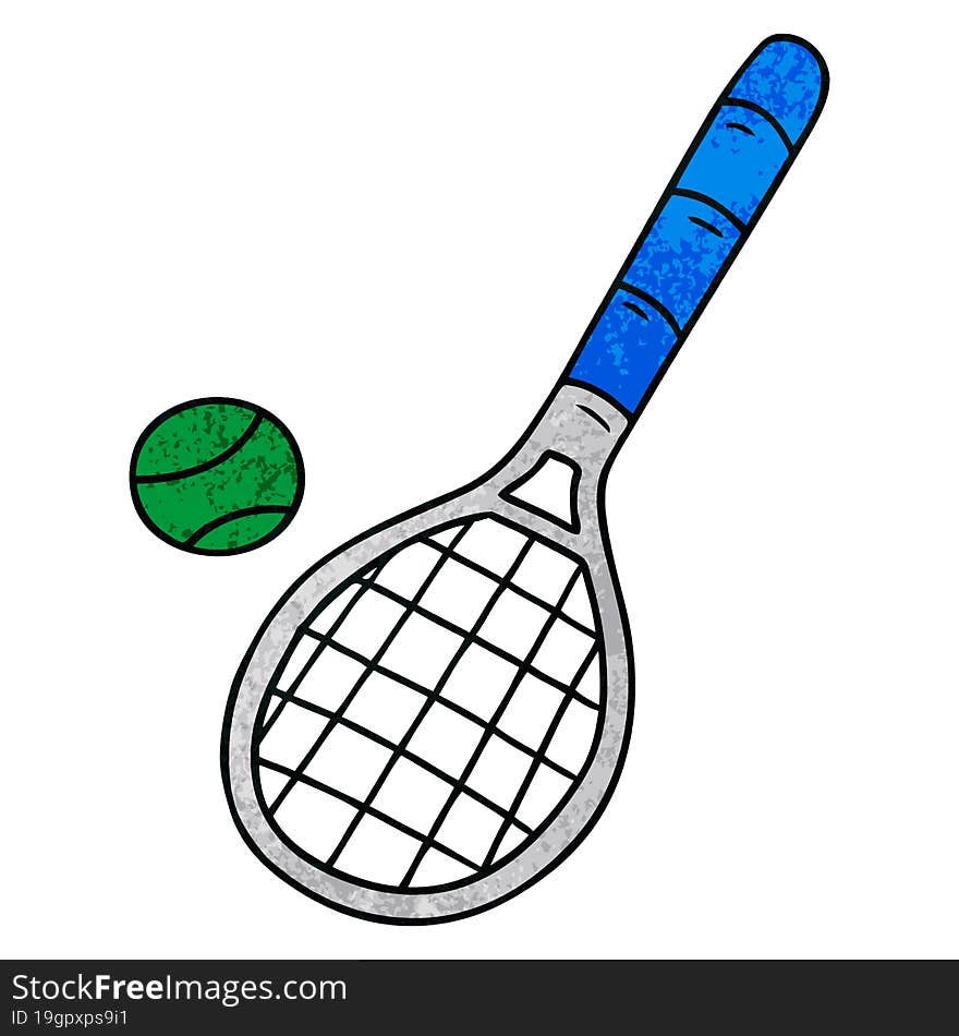 Textured Cartoon Doodle Tennis Racket And Ball