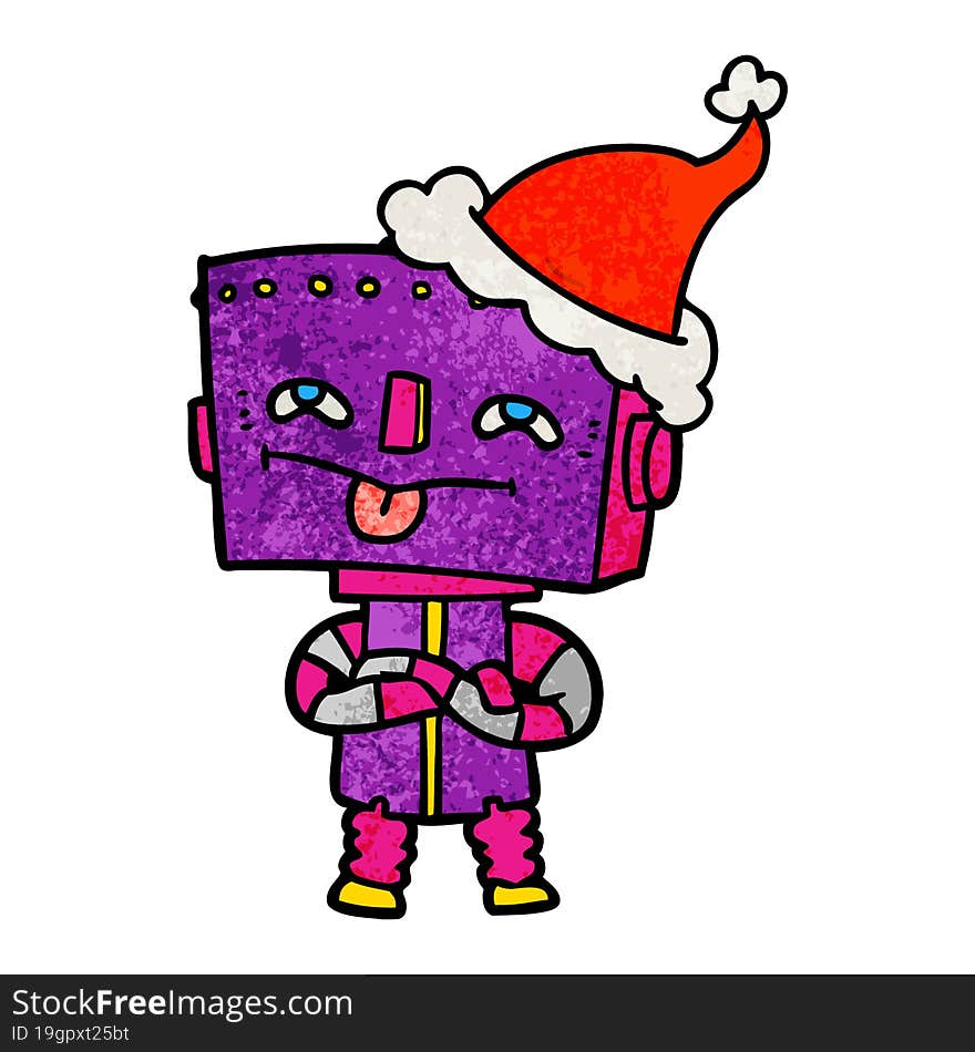 textured cartoon of a robot wearing santa hat