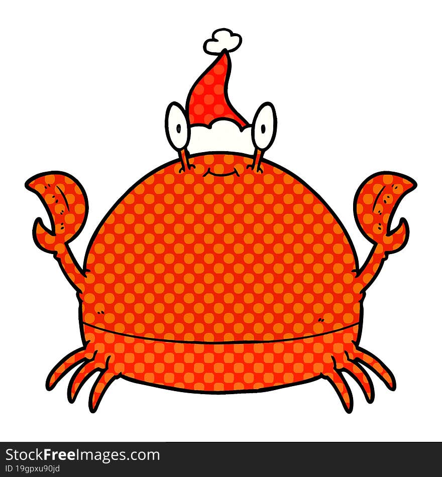 comic book style illustration of a crab wearing santa hat