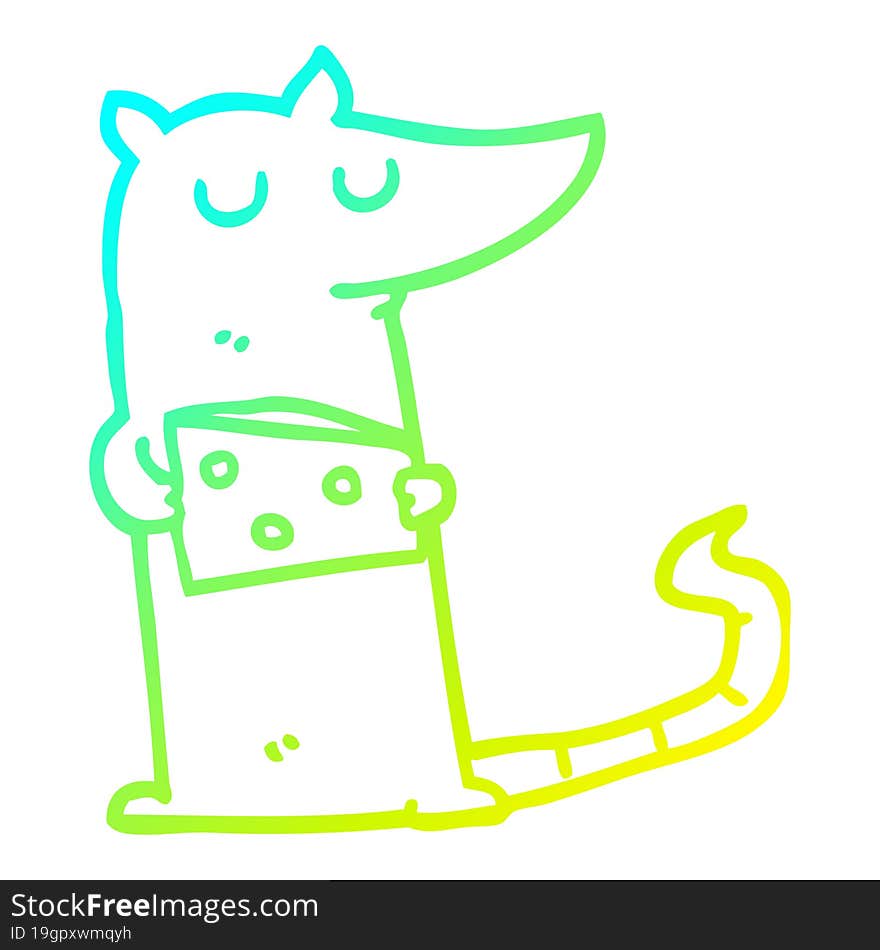 Cold Gradient Line Drawing Cartoon Mouse With Cheese