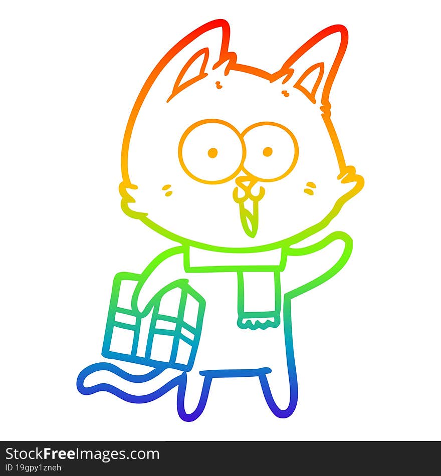 rainbow gradient line drawing funny cartoon cat