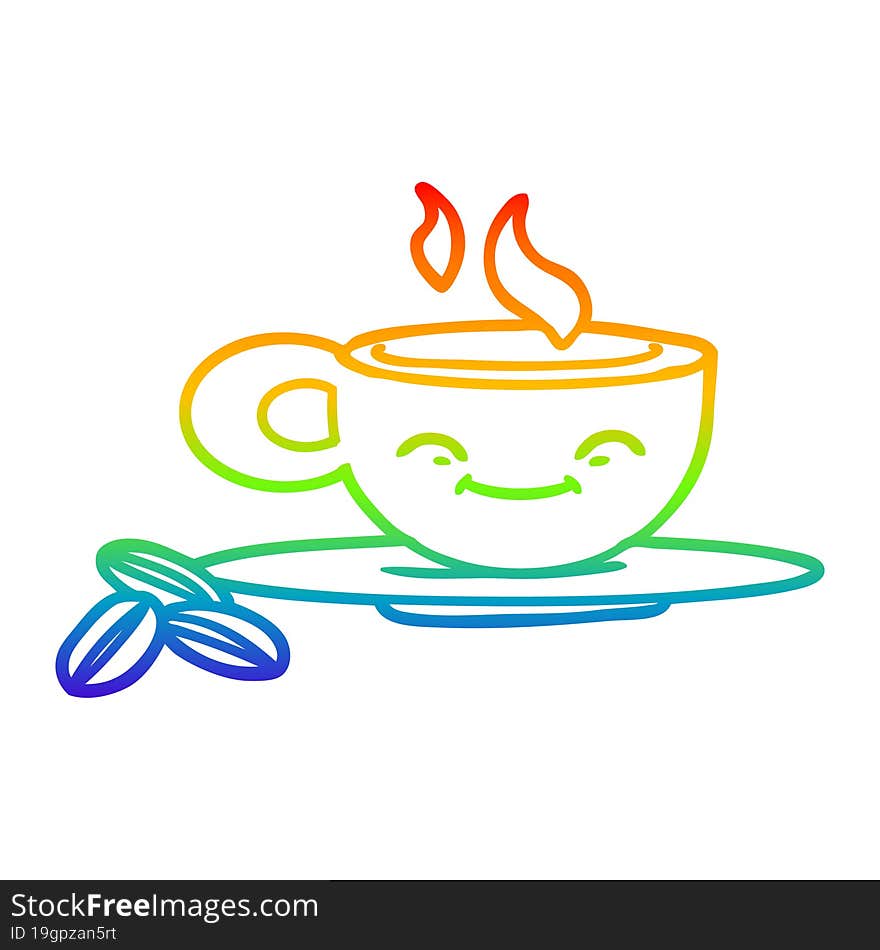 rainbow gradient line drawing of a cartoon espresso mug