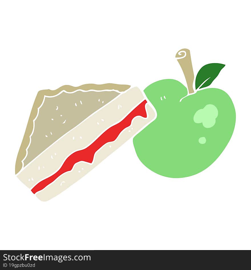 flat color illustration of a cartoon packed lunch