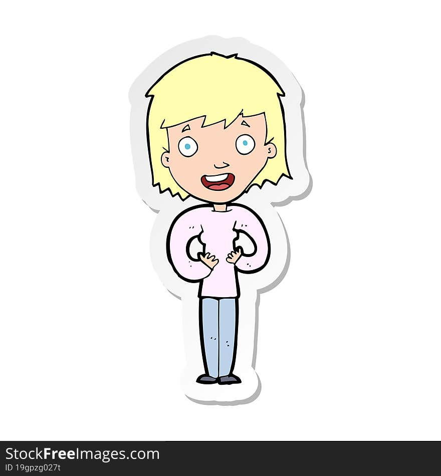 sticker of a cartoon happy woman