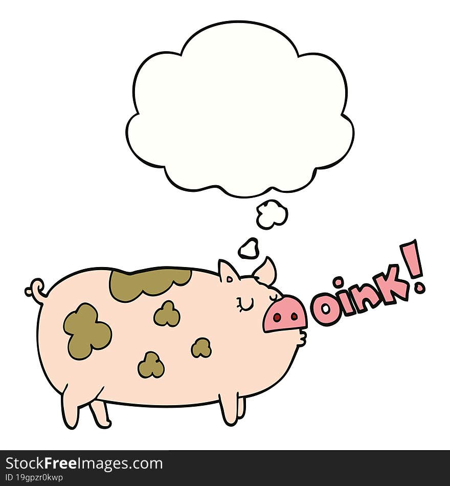 cartoon oinking pig and thought bubble