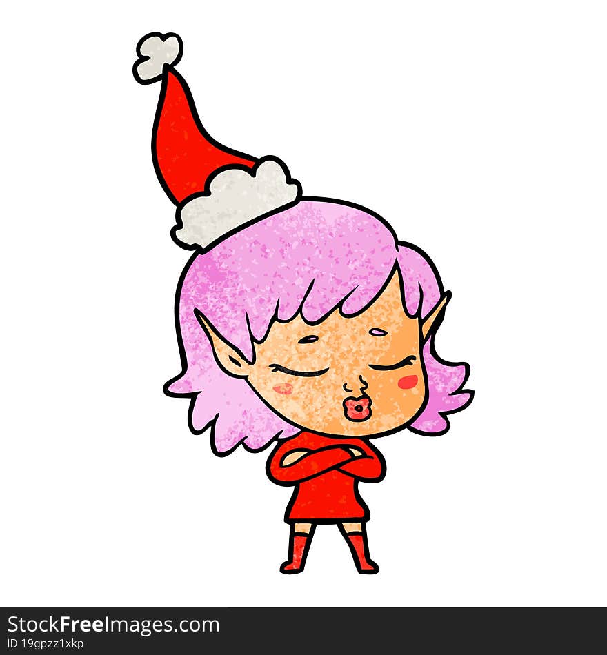 pretty textured cartoon of a elf girl wearing santa hat