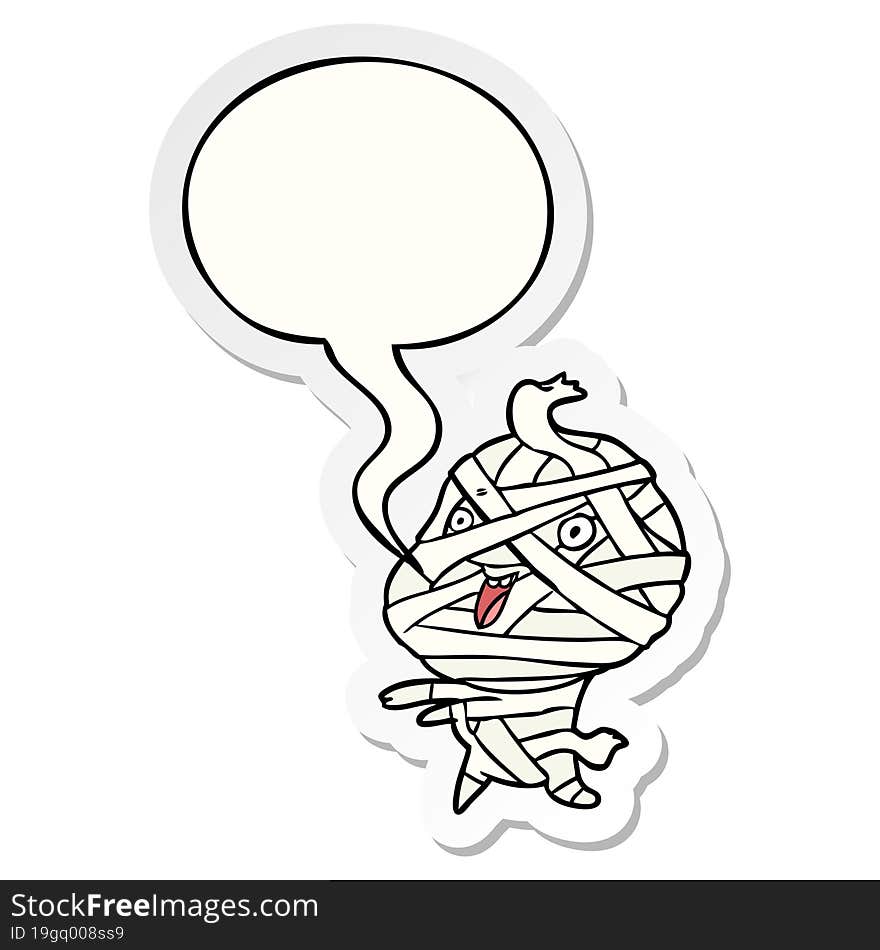 Cute Cartoon Halloween Mummy And Speech Bubble Sticker