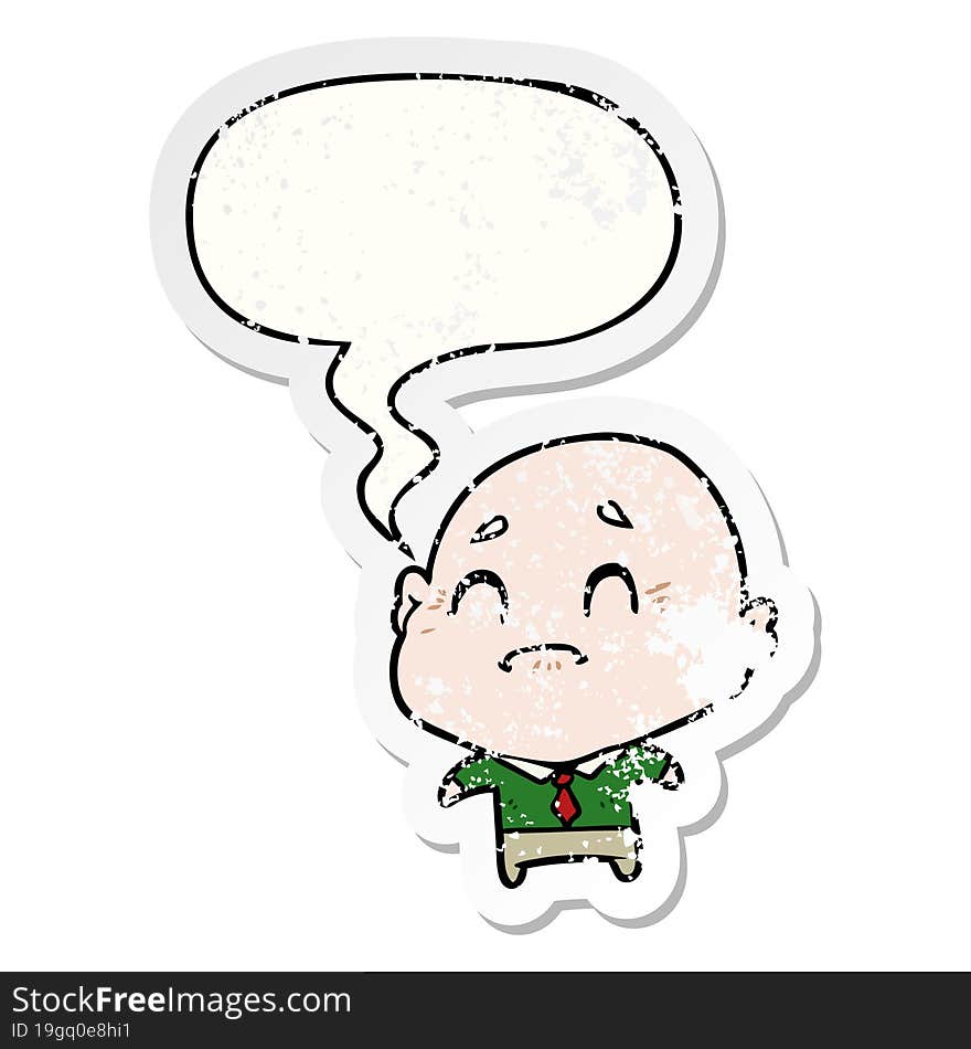 cartoon old man with speech bubble distressed distressed old sticker. cartoon old man with speech bubble distressed distressed old sticker