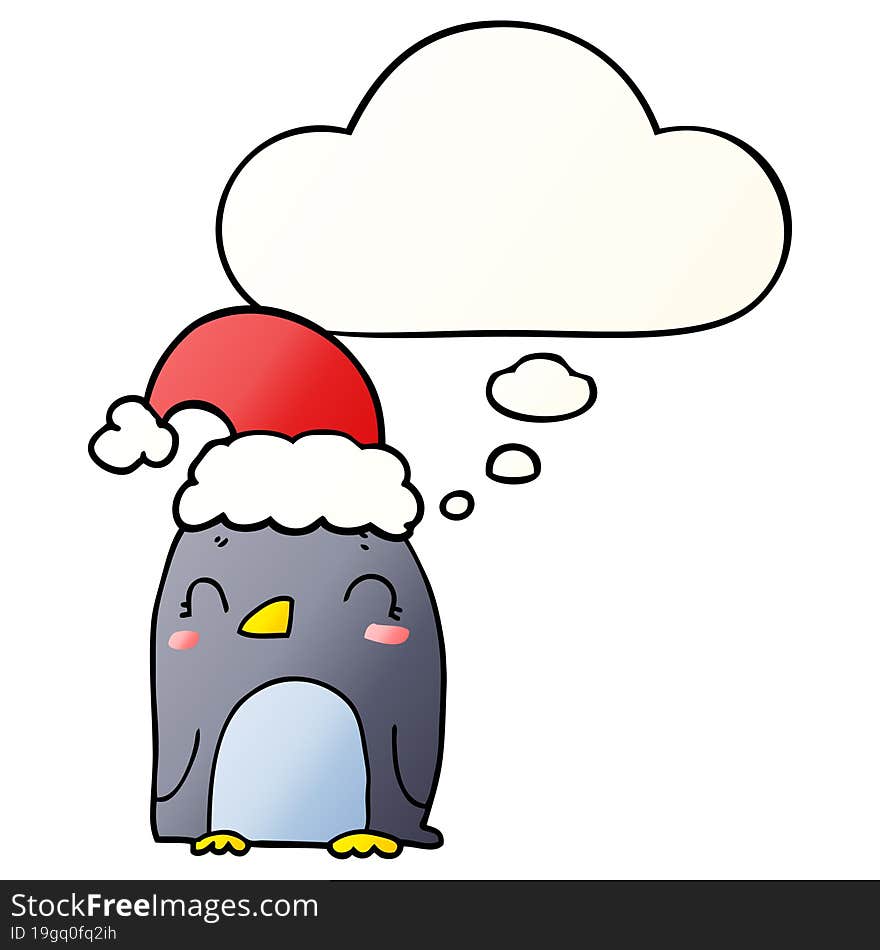 cute christmas penguin and thought bubble in smooth gradient style