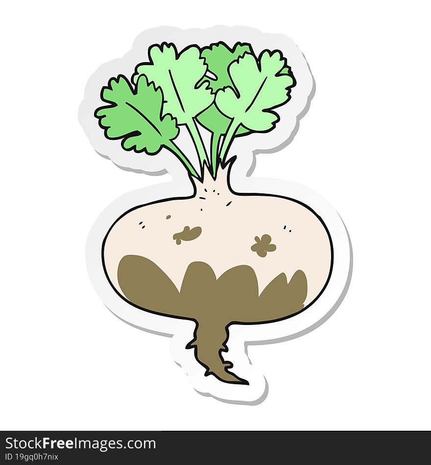 sticker of a cartoon muddy turnip