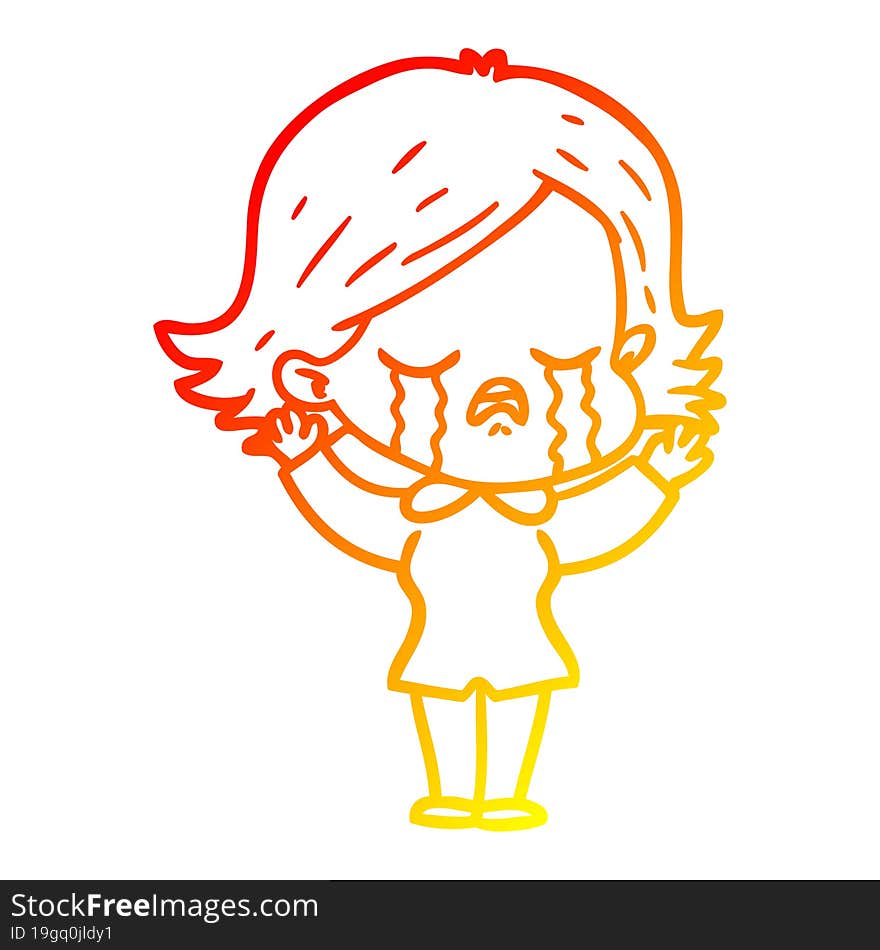 warm gradient line drawing of a cartoon girl crying