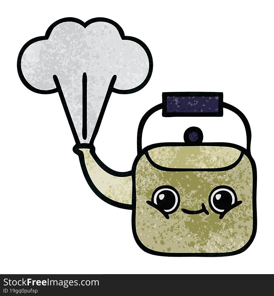 retro grunge texture cartoon of a steaming kettle