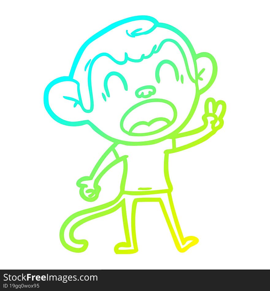 cold gradient line drawing shouting cartoon monkey