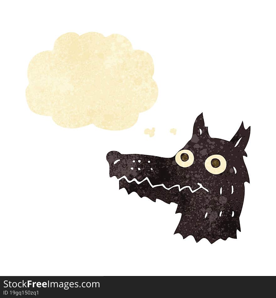 cartoon wolf head with thought bubble