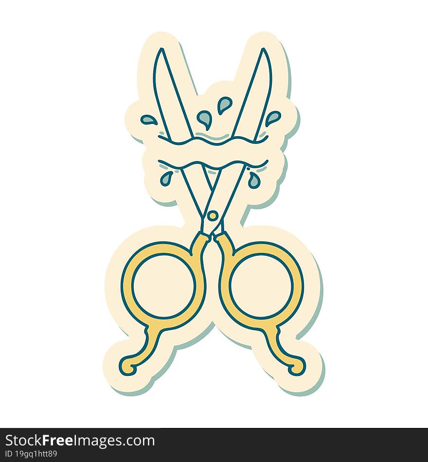 Tattoo Style Sticker Of Barber Scissors