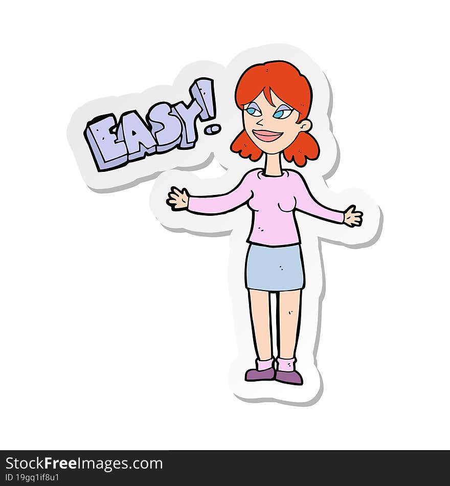 sticker of a cartoon woman saying easy