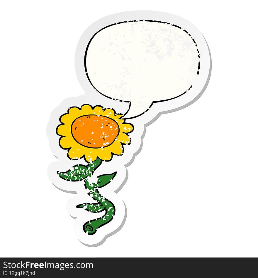 Cartoon Sunflower And Speech Bubble Distressed Sticker