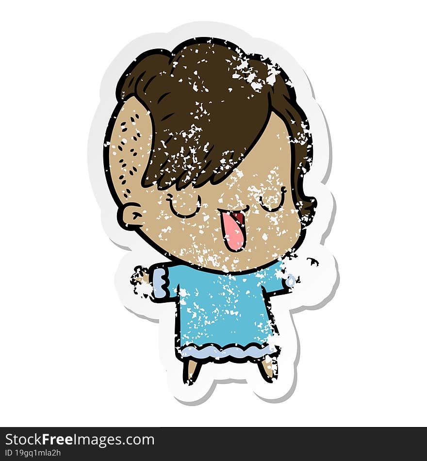 distressed sticker of a cute cartoon girl with hipster haircut