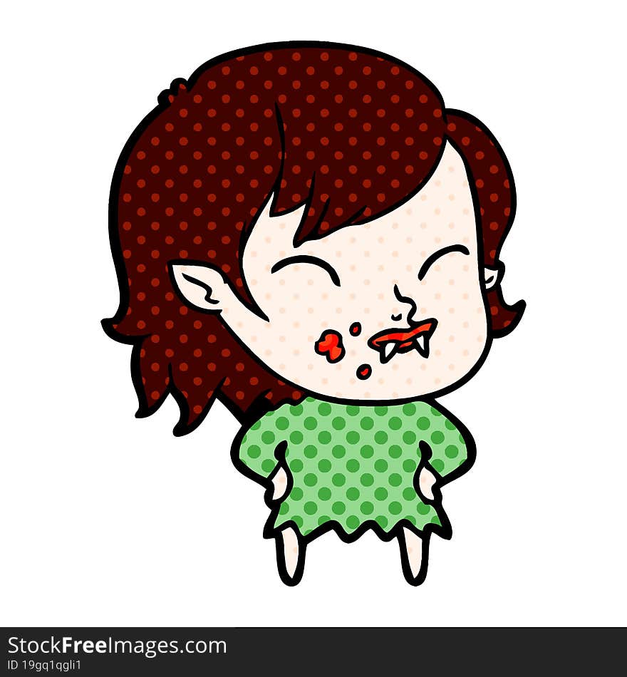 cartoon vampire girl with blood on cheek. cartoon vampire girl with blood on cheek