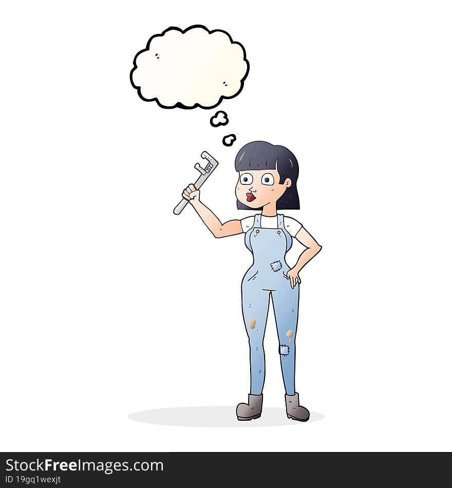 freehand drawn thought bubble cartoon female plumber