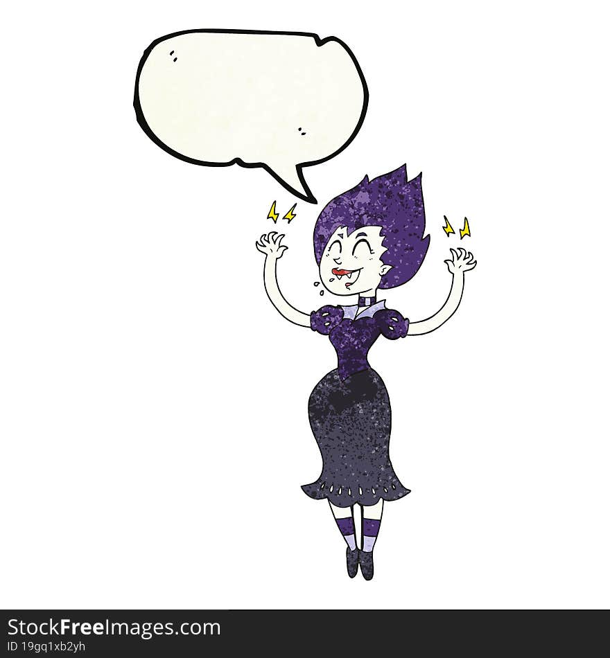 freehand speech bubble textured cartoon vampire girl