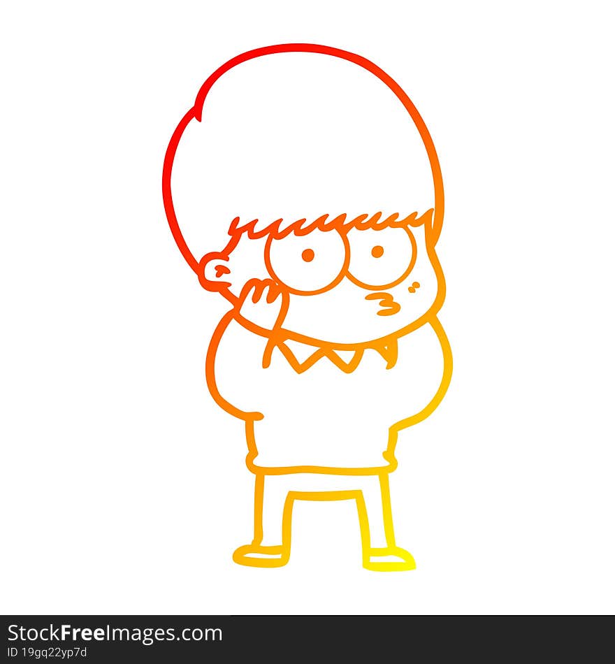 warm gradient line drawing nervous cartoon boy