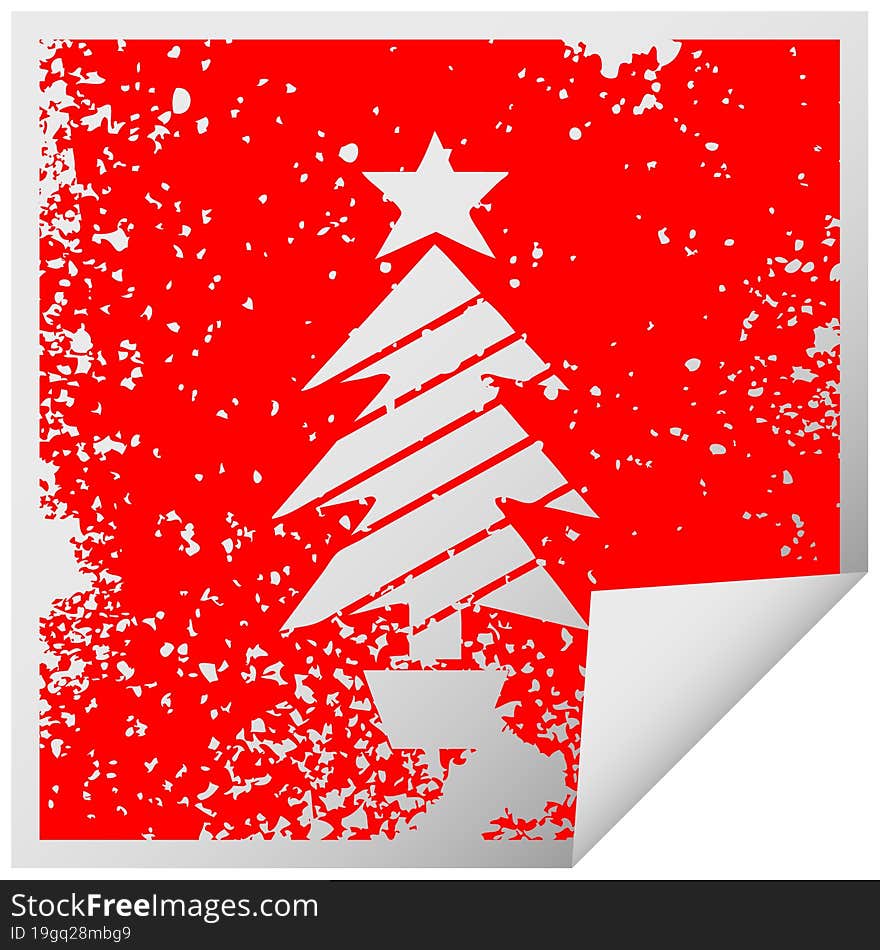 distressed square peeling sticker symbol of a christmas tree