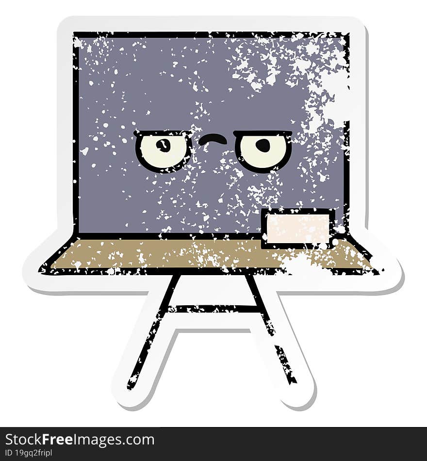 distressed sticker of a cute cartoon chalkboard