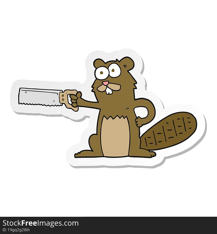 sticker of a cartoon beaver with saw