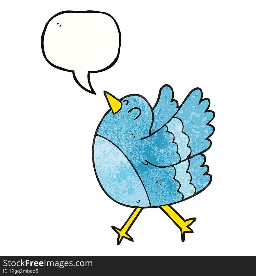 freehand speech bubble textured cartoon happy bird